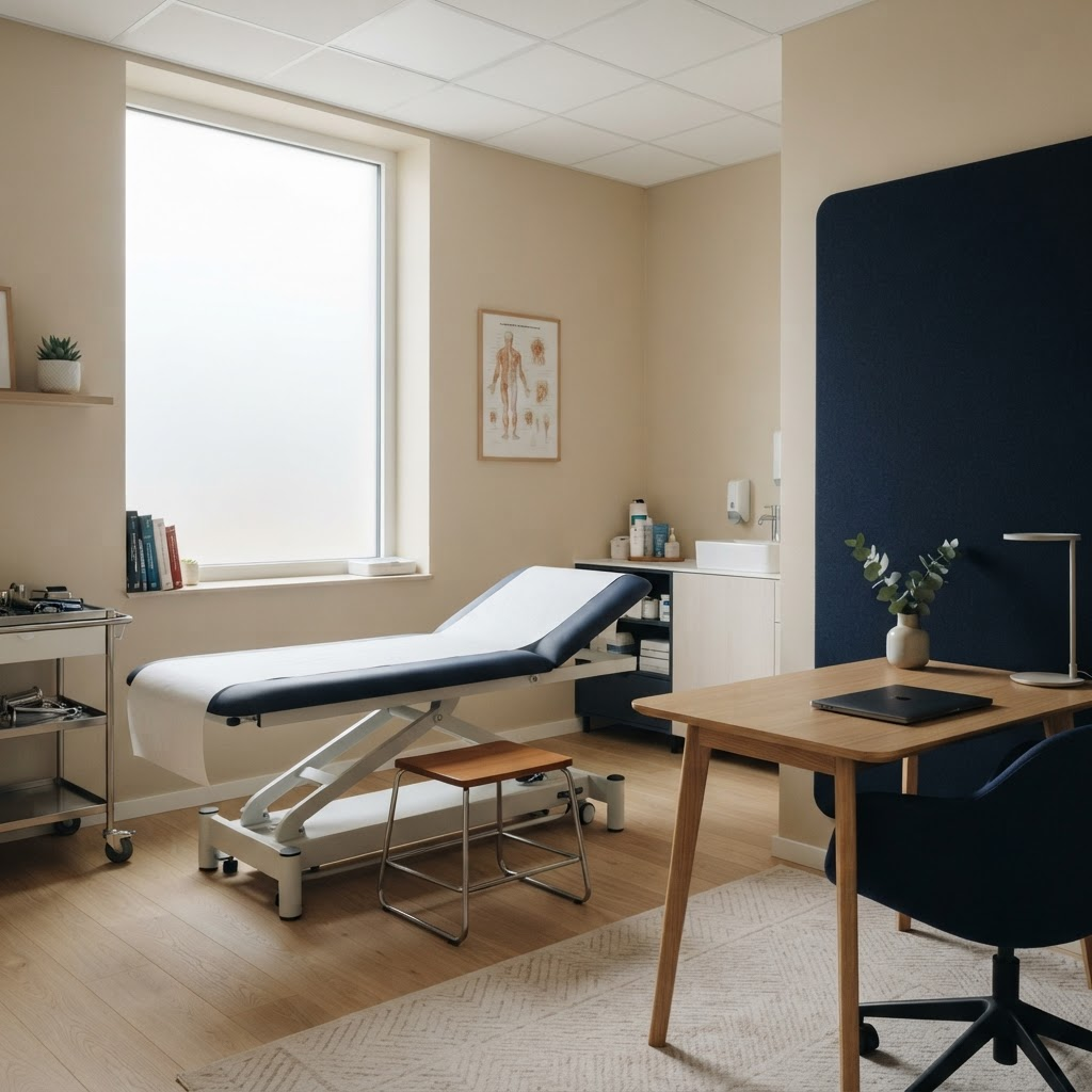 Minimalist specialist consulting room at Elgar Hill Plastic & Hand Clinic